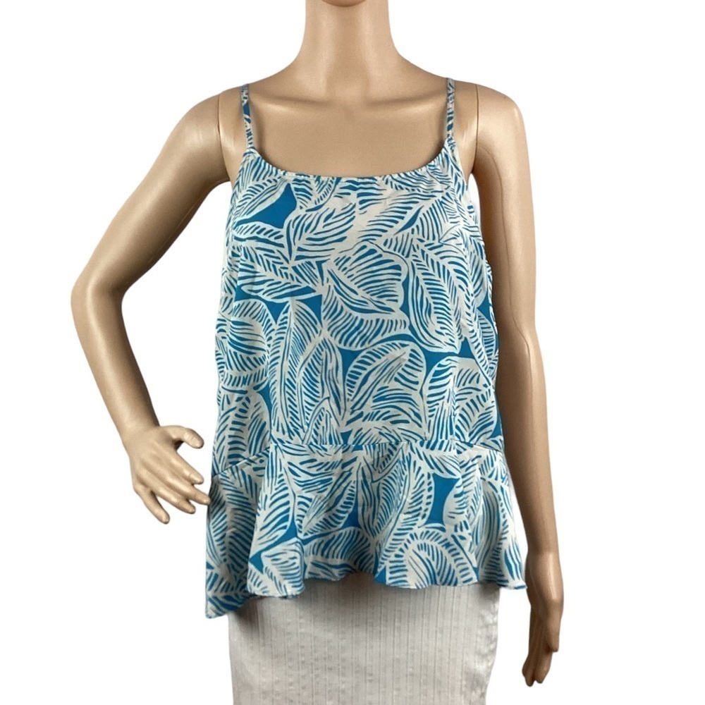 Plenty by Tracy Reese Tank Top Size M Blue Leaf Print